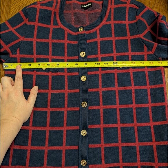 J. Peterman Luxury Blue Red Plaid Button Down Long Sleeve Sweater Dress Small - Picture 6 of 7